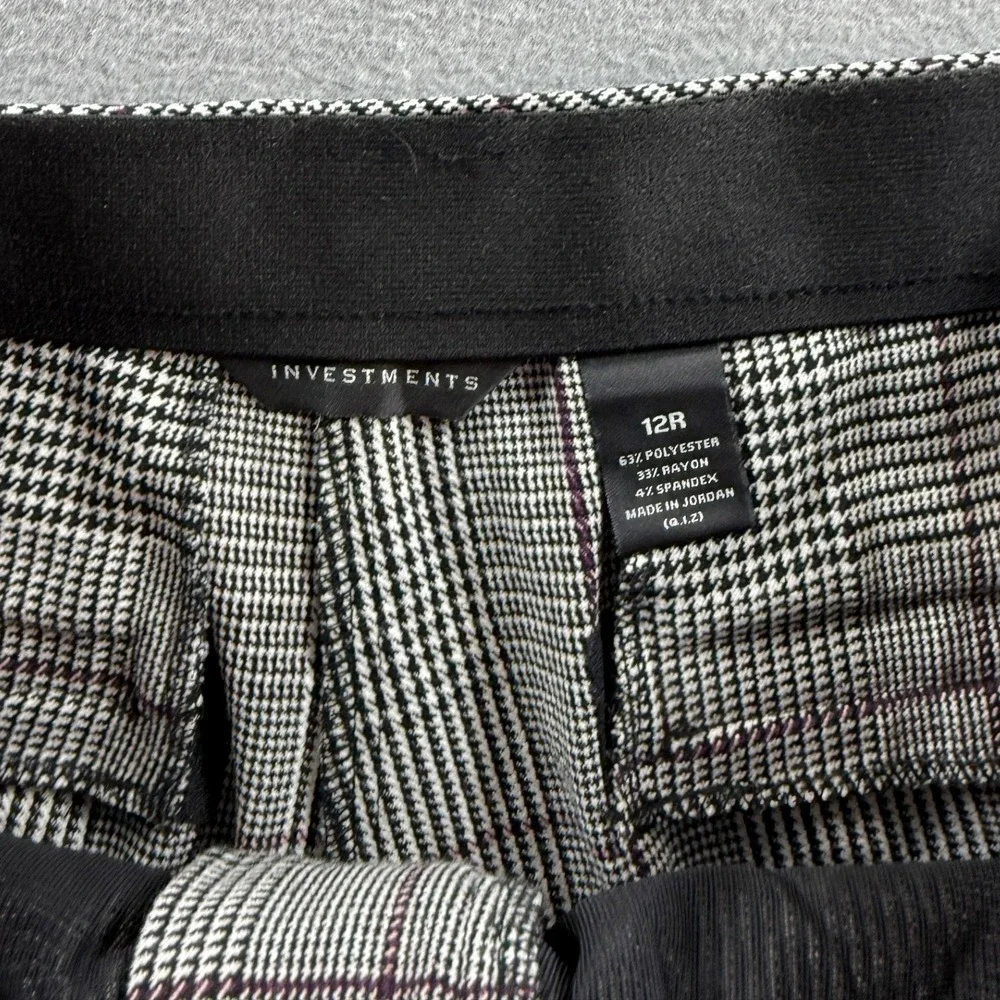 Investments Dress Pants Womens 12R Black White Plaid Glen Check Straight 34x30